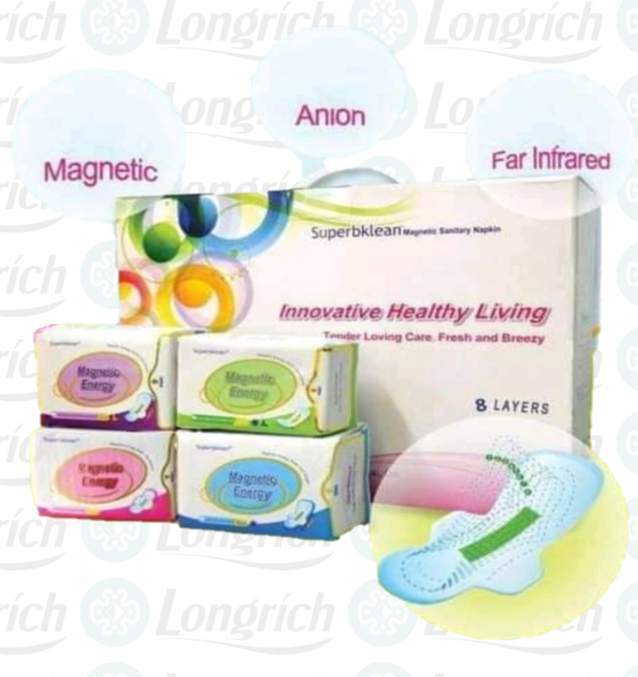 Carton de Serviettes Hygiéniques et Protège-slips SuperBklean Longrích (50 PV)