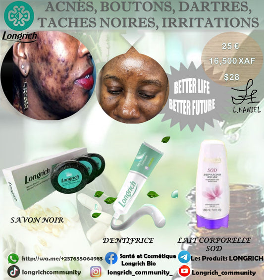 Acnés, Boutons, Dartres, Taches noires, Irritations Traitement Longrích